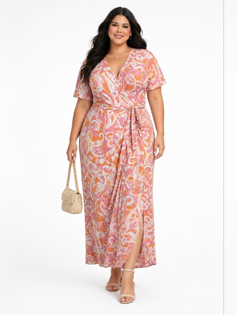 Indigo Rose XL Wrap Maxi Dress Paisley Boho Spring Summer Belted Plus Size